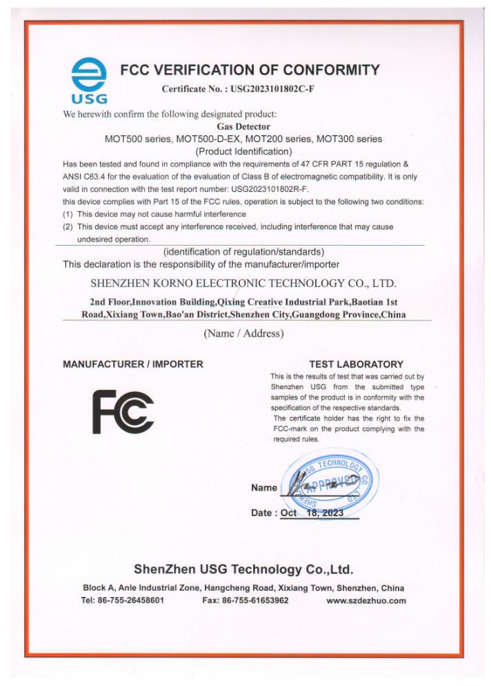 MOT500FCC认证-证书编号USG2023101802C-F